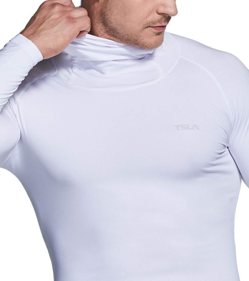 TSLA Men's Thermal Compression Shirts Hoodie with Mask, Long Sleeve Winter Sports Base Layer Top, Active Running Shirt, Heatlock Hoodie White, XX-Large - Image 2