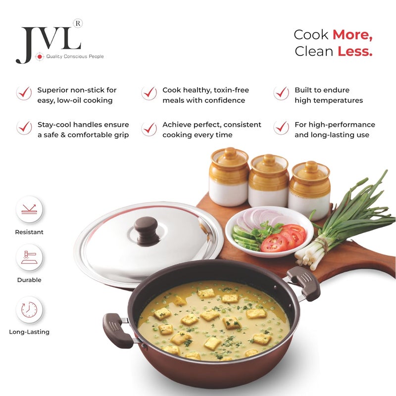 JVL NonStick Kadai with Stainless Steel lid Brown 2 litres - Image 3