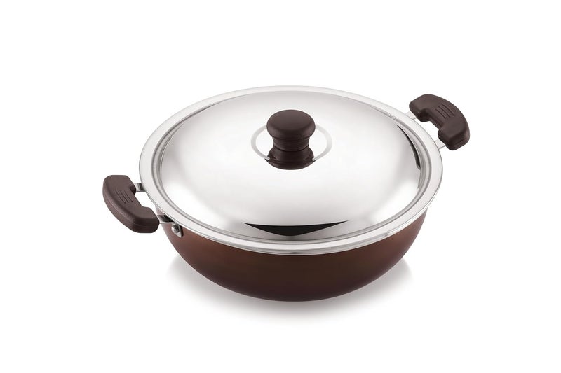 JVL NonStick Kadai with Stainless Steel lid Brown 2 litres - Image 1