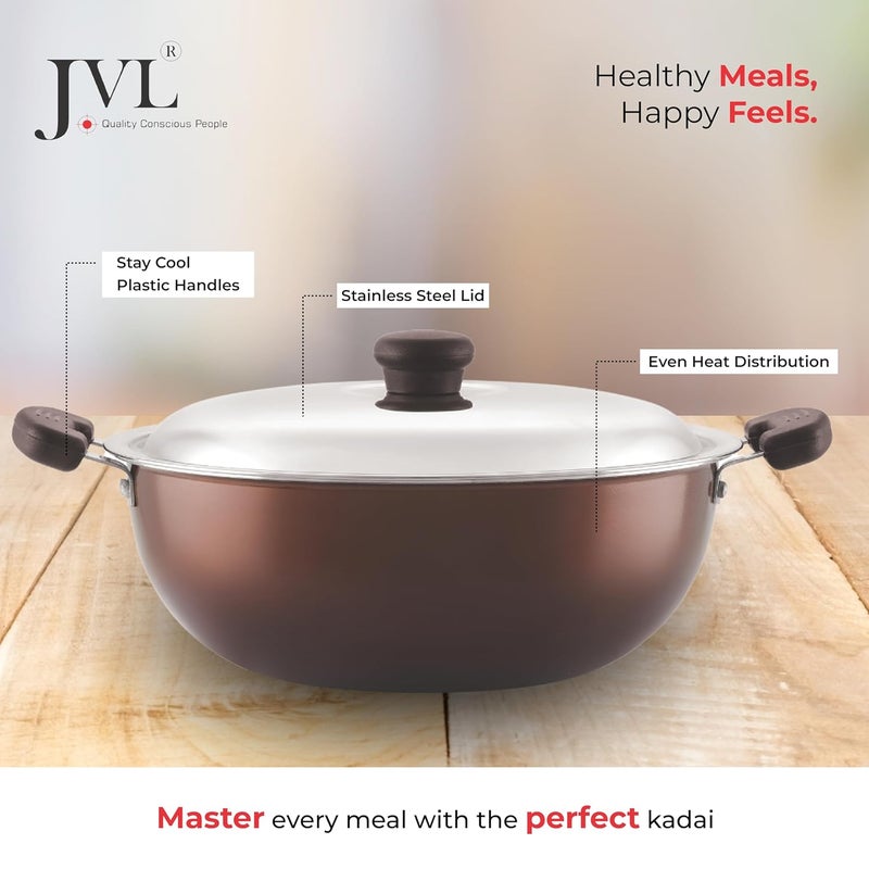 JVL NonStick Kadai with Stainless Steel lid Brown 2 litres - Image 5