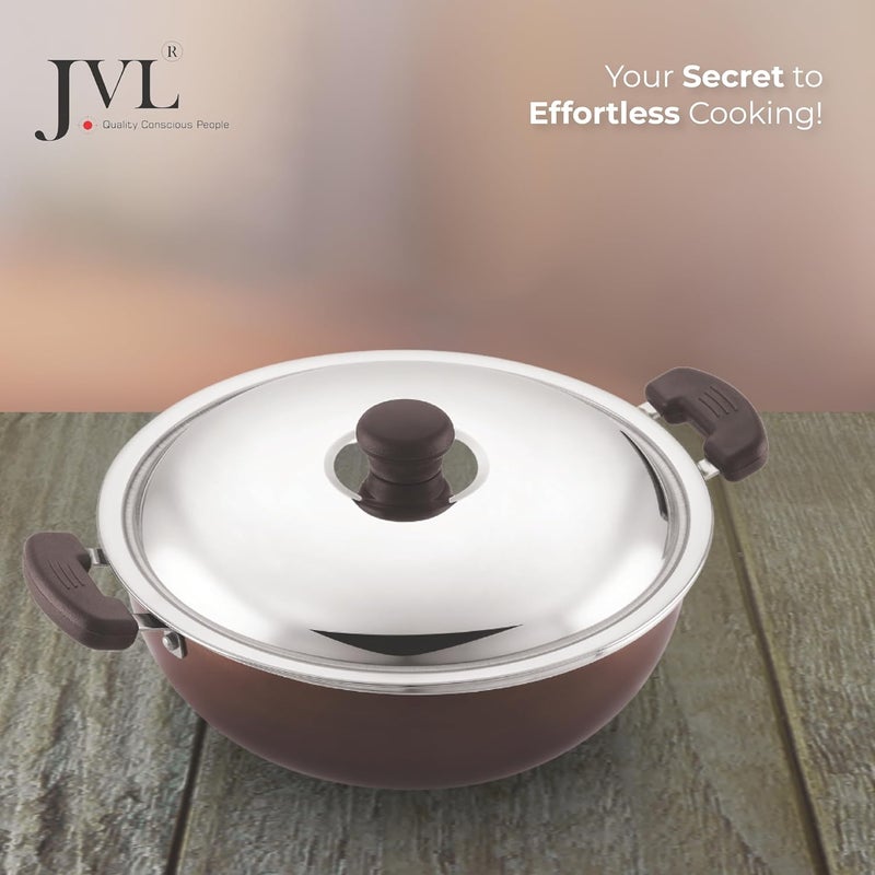 JVL NonStick Kadai with Stainless Steel lid Brown 2 litres - Image 2
