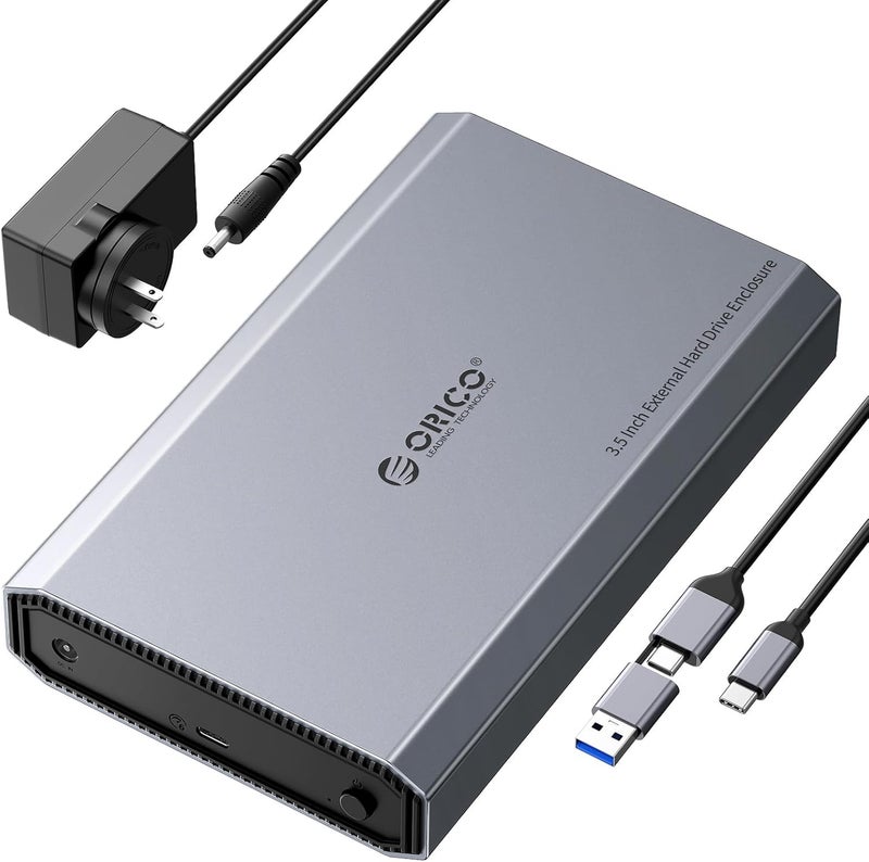 Orico Aluminum 3.5 Hard Drive Enclosure with USB 3.2 Gen 2 6Gbps Transfer Speed, Fit for 3.5/2.5 Inch SATA HDD SSD Up to 20TB, USB C to USB C/A 2 in 1 Cable Compatible with MacBook Windows(DD35-C3) - Image 1