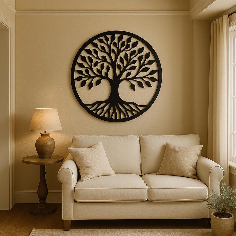 Mayumi DÉCOR | Wooden Wall Plaque/Wall Sign For Home Decoration | Ready To Hang Wall Decor (Black) – 420 mm Length (Tree of Life) - Image 3