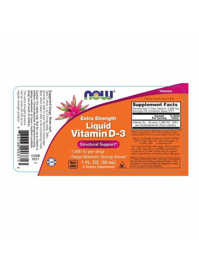 now Foods - Liquid Vitamin D3 Extra Strength 1000 Iu (1fl. oz) - Image 2