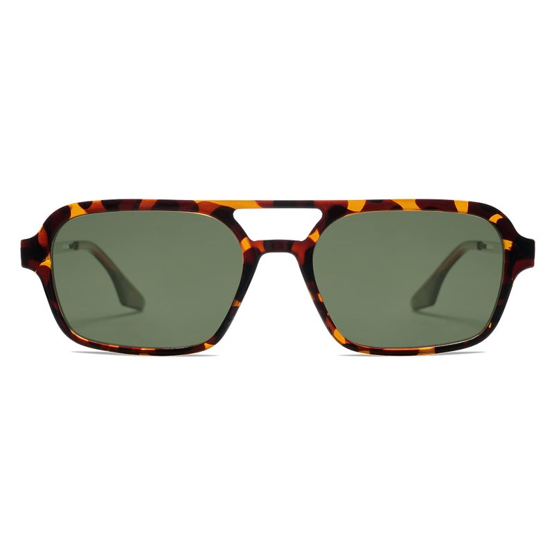 SOJOS Vintage Polarized Aviator Sunglasses for Women Men 70s Retro Flat Narrow Rectangular Womens Glasses SJ2186 with Leopard/Green Lens - Image 4