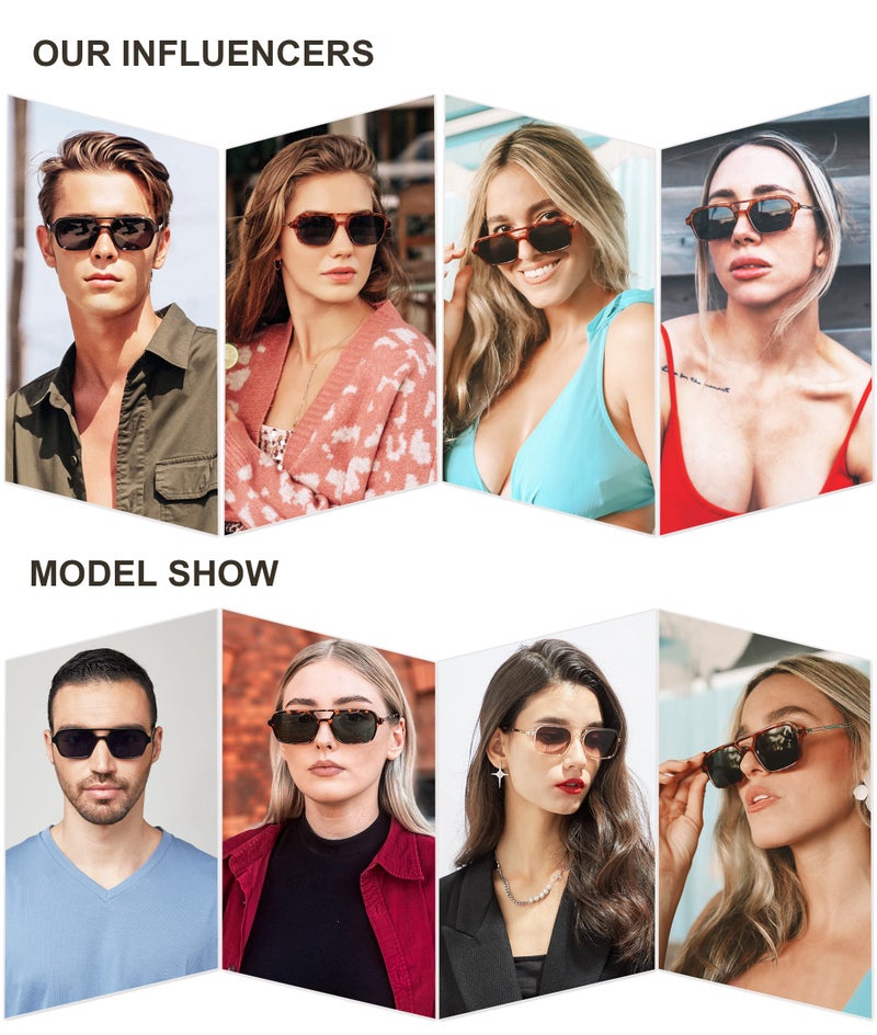 SOJOS Vintage Polarized Aviator Sunglasses for Women Men 70s Retro Flat Narrow Rectangular Womens Glasses SJ2186 with Leopard/Green Lens - Image 3