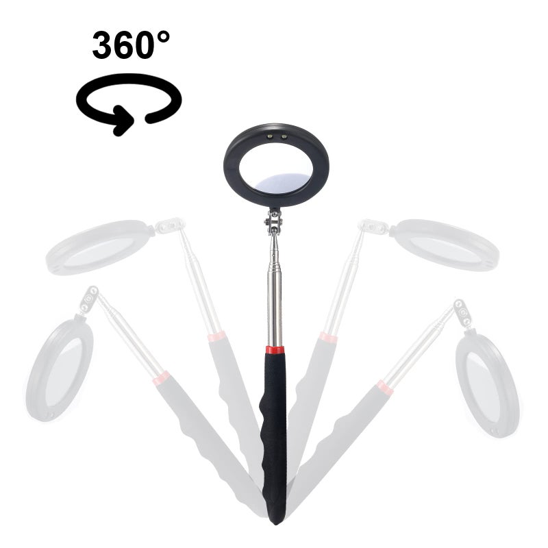KABUDA 4PCS Telescoping Inspection Mirror LED Lighted Inspection Mirror for Mechanic Checking Vehicle, Car, Eyelashes, Mouth, Small Parts Observation (Extendable, Rectangle & Round) - Image 5