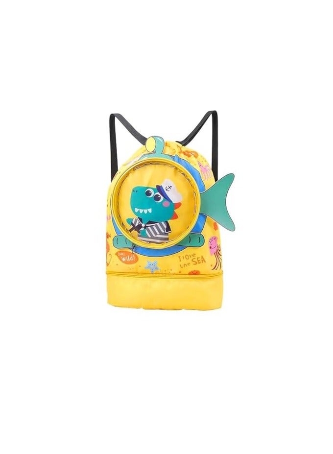 HANNEA Swimming Bag for Kids Cute Cartoon Shark Print Swimming Bag Waterproof Drawstring Backpack Dry Wet Separation Storage Bags Travel Sports Portable Beach Backpack - Yellow