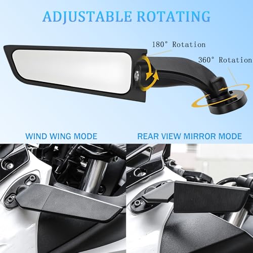 Scerymo Motorcycle Rear View Mirrors, 360° Rotating Stealth Mirror, Adjustable Side Mirrors, for Honda CBR300R CBR500R CBR600RR CBR1000RR, Kawasaki Ninja 300 400 650, Suzuki GSXR 600 750 1000, Yamaha, Ducati - Image 5