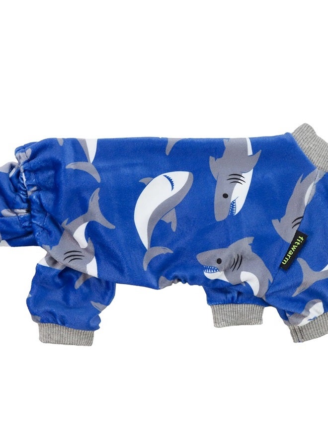 Fitwarm Shark Dog Pajamas, Dog Clothes for Small Dogs Girl Boy, Pet Onesie with Feet, Cat Outfit, Lightweight Velvet, Royal Blue, Large - Image 1