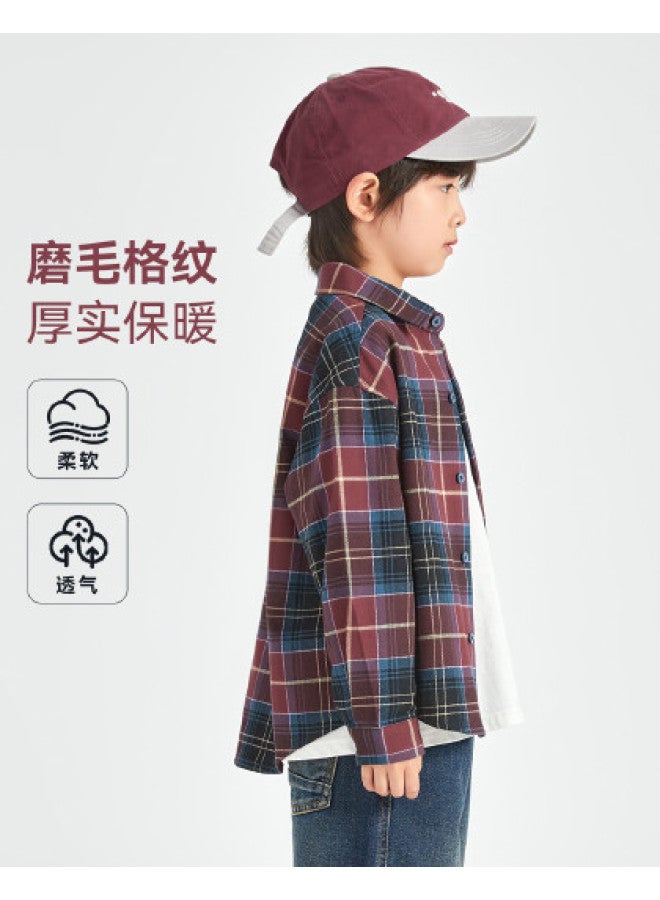 Soft Brushed Feel】boys' Shirt, Spring/autumn Style, Handsome Retro Plaid Top, Pure Cotton Jacket For Medium To Large Children - Image 1