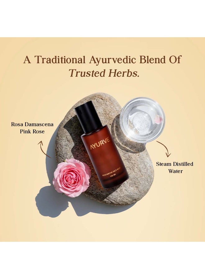 Ayurve Herbal Rose Water Face Mist 100ml | 100% Pure Steam Distilled Rosa Damascena | Hydrating Facial Toner Spray for Glowing Skin | Alcohol-Free Natural Mist for Dry, Oily & Acne-Prone Skin - Image 5
