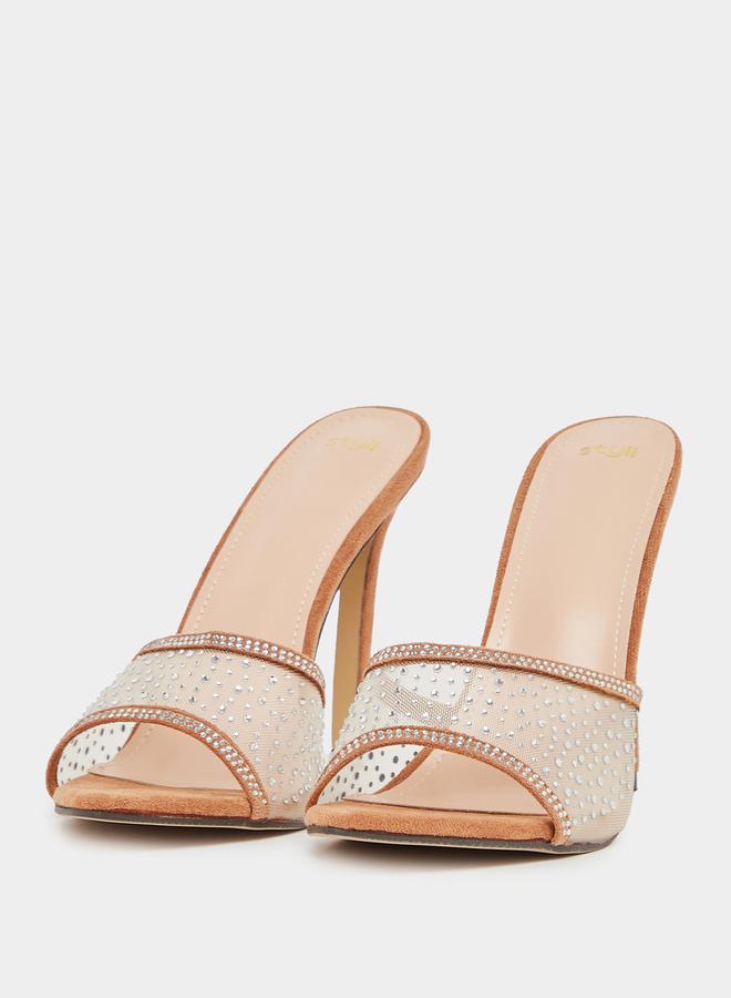 ستايلي صندل بكعب ستيليتو مزين بمظهر جلد السويد - Image 3