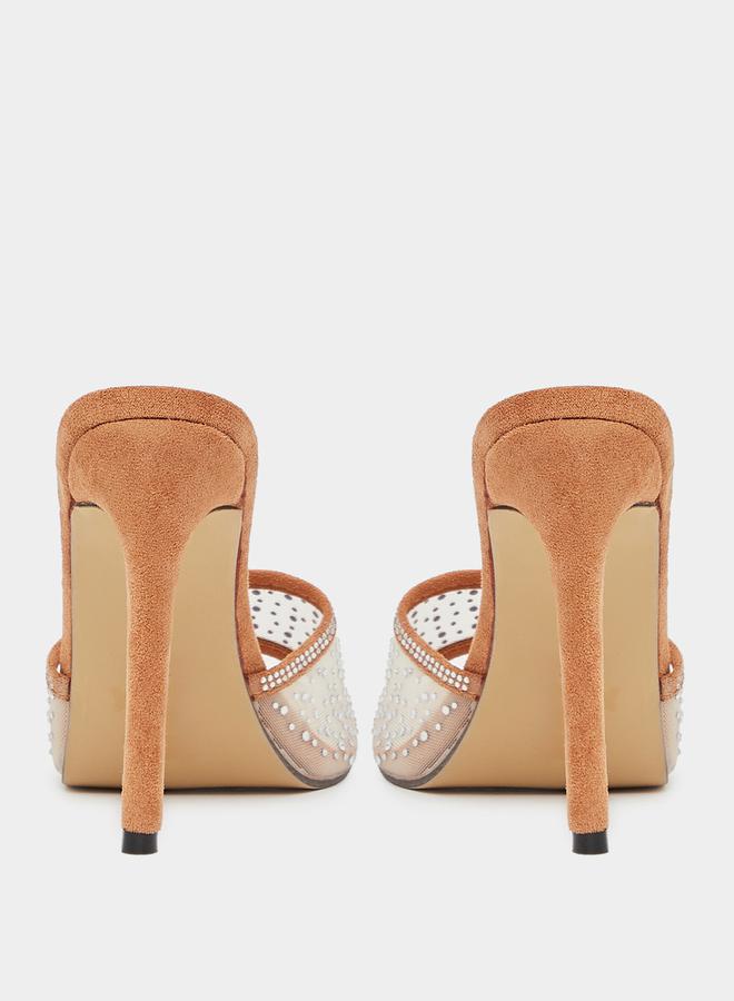 ستايلي صندل بكعب ستيليتو مزين بمظهر جلد السويد - Image 5