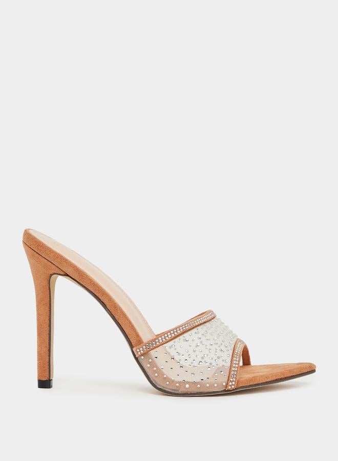 ستايلي صندل بكعب ستيليتو مزين بمظهر جلد السويد - Image 1