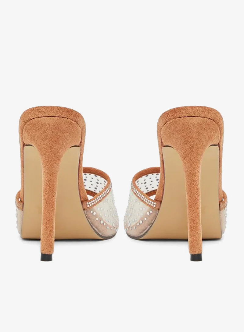 Styli  Suede Look Embellished Stiletto Heel Sandals for Women | Best Price UAE