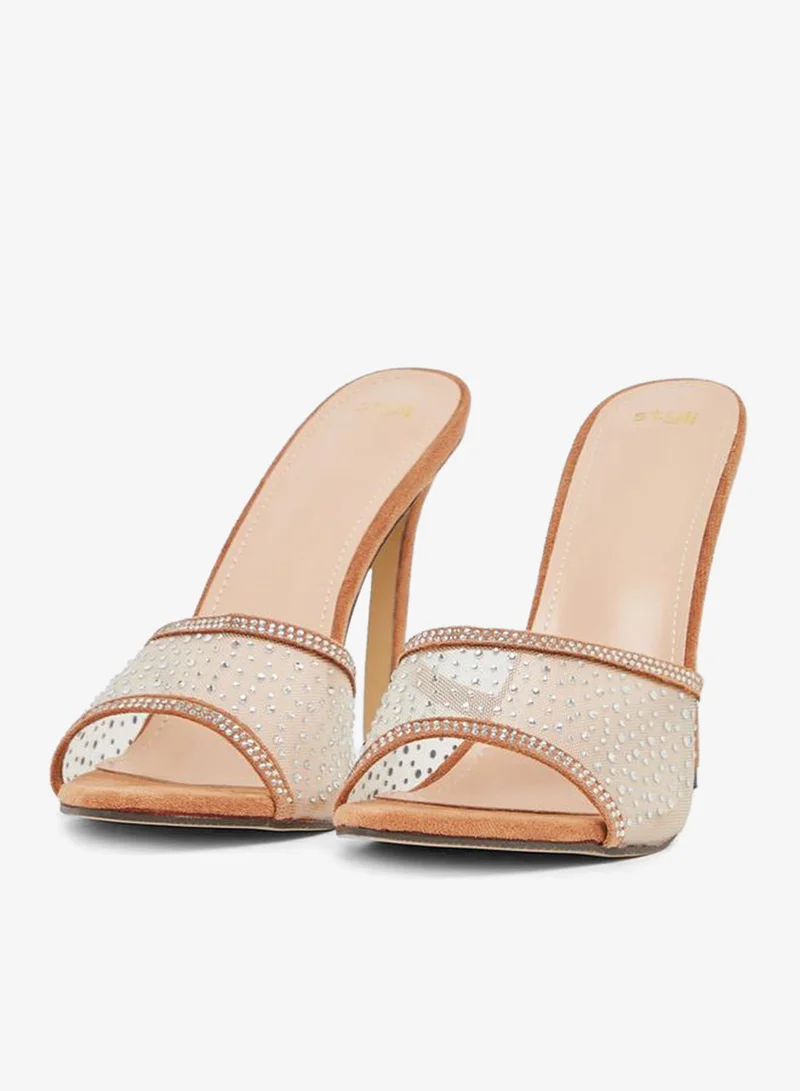 Styli  Suede Look Embellished Stiletto Heel Sandals for Women | Best Price UAE