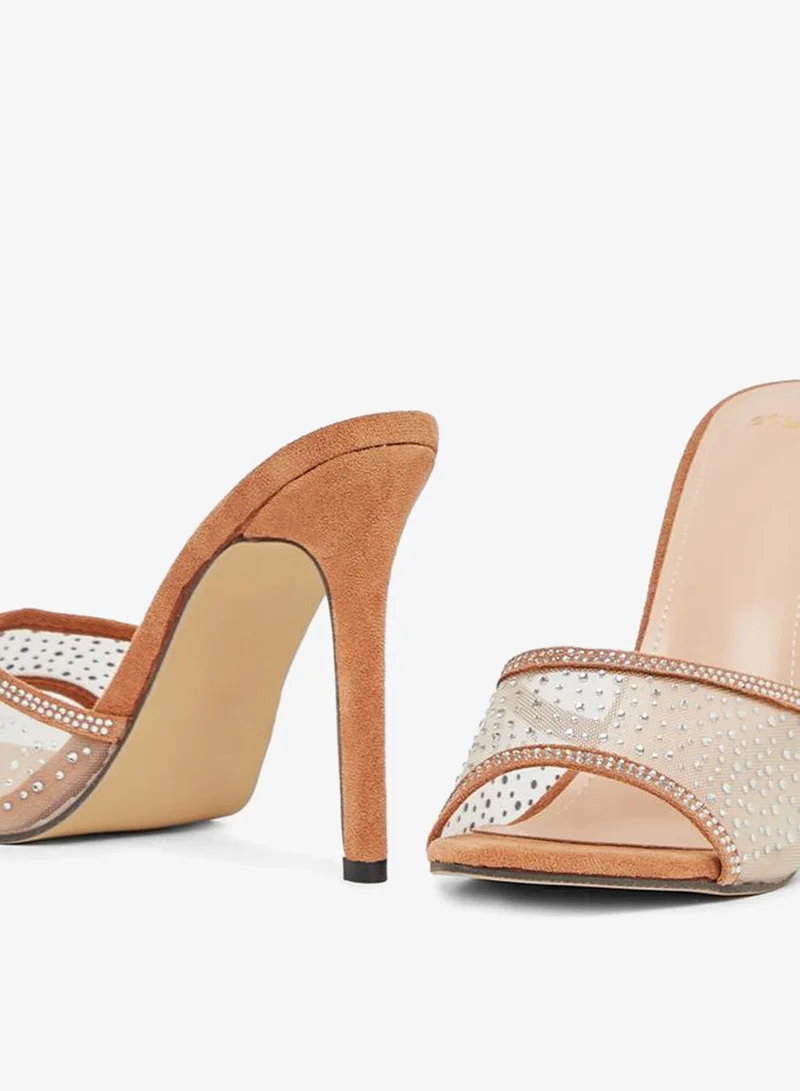 Styli  Suede Look Embellished Stiletto Heel Sandals for Women | Best Price UAE