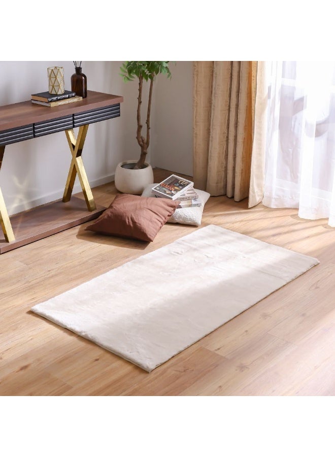 DANUBE HOME Plain Plush Solid Soft Fur Rug  | Washable Solids Style | Polyester Area Rug Floor Covering | Indoor Carpet For Living Room Dining Bedroom 80X150cm-Pearl White - Image 4