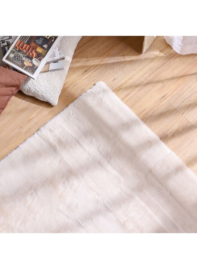 DANUBE HOME Plain Plush Solid Soft Fur Rug  | Washable Solids Style | Polyester Area Rug Floor Covering | Indoor Carpet For Living Room Dining Bedroom 80X150cm-Pearl White - Image 1