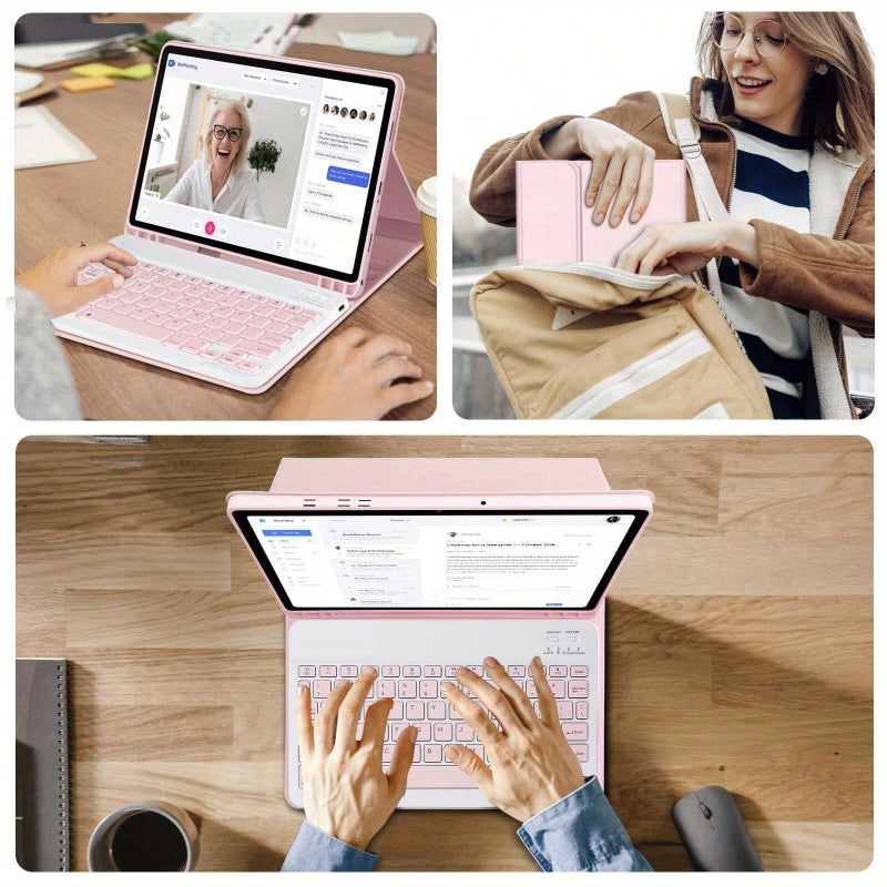 غلاف لوحة مفاتيح iPad الرفيع الوردي القابل للفصل مع حامل للقلم، لاسلكي، متوافق مع الجيل العاشر والحادي عشر من iPad 2025 - Image 2