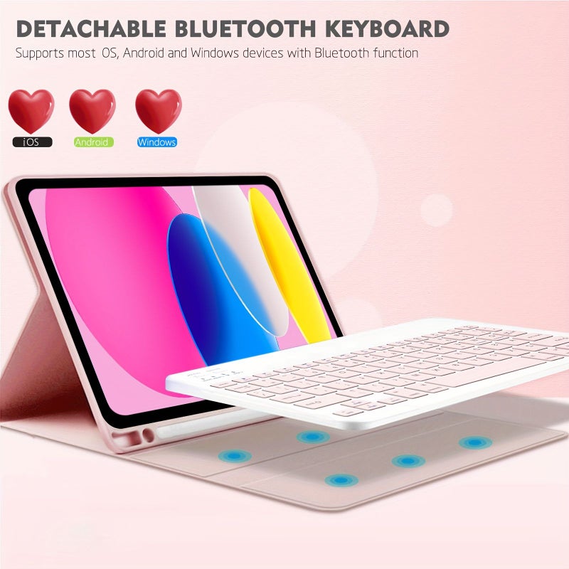 غلاف لوحة مفاتيح iPad الرفيع الوردي القابل للفصل مع حامل للقلم، لاسلكي، متوافق مع الجيل العاشر والحادي عشر من iPad 2025 - Image 5
