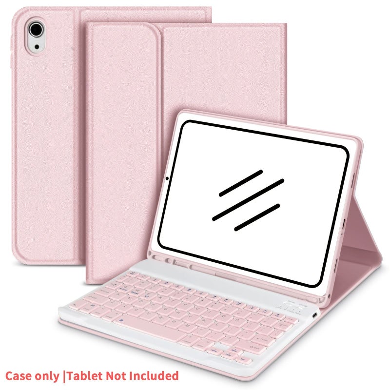 غلاف لوحة مفاتيح iPad الرفيع الوردي القابل للفصل مع حامل للقلم، لاسلكي، متوافق مع الجيل العاشر والحادي عشر من iPad 2025 - Image 1