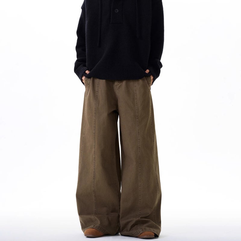 2025 American Retro Trendy Black Cargo Pants Unisex Loose Casual Drape Wide-Leg Long Pants Coffee Green - Image 5