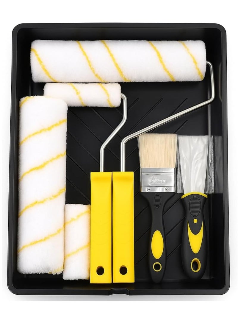LIMOS Paint Roller Set 6pc- Paint Rollers for Walls and Ceilings, Paint Pads, Paint Tray, Brush, Scraper, Mini Rollers for Painting, Paint Sleeves, Paint Supplies - Roller Sets for Painting Decorating - Image 1