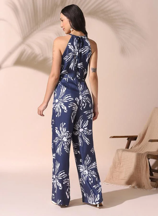 Dennis Lingo Women's Blue Rayon Satin Printed Knee Length Shirt Regular Fit Dress