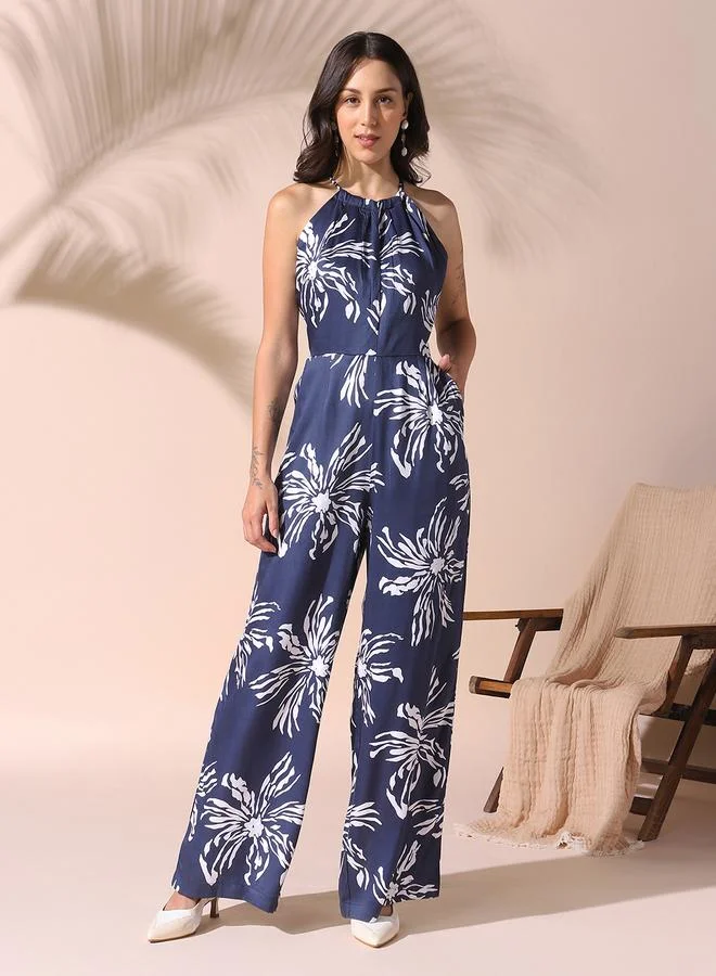 Dennis Lingo Women's Blue Rayon Satin Printed Knee Length Shirt Regular Fit Dress