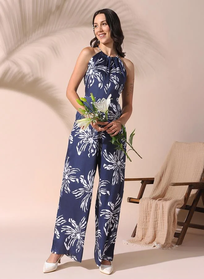 Dennis Lingo Women's Blue Rayon Satin Printed Knee Length Shirt Regular Fit Dress