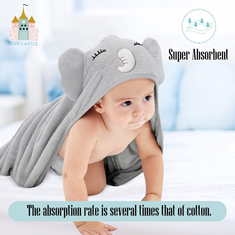 Cute Castle 2 Pack Hooded Baby Towel Rayon Made from Bamboo and 8 Washcloths - Lovely Elephant, Happy Bird - Image 4