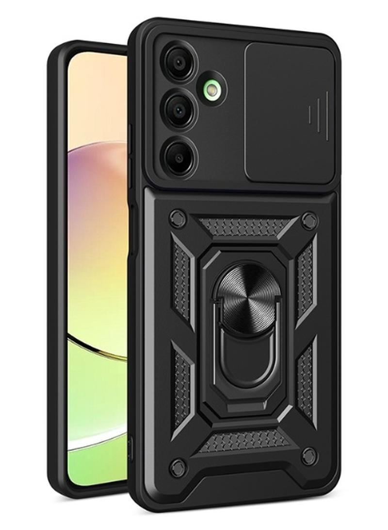 جراب حمايه مقاوم للصدمات وحمايه للكاميرا مزود بدبله معدنيه متوافق مع  Samsung Galaxy A17  (اسود) - Image 1