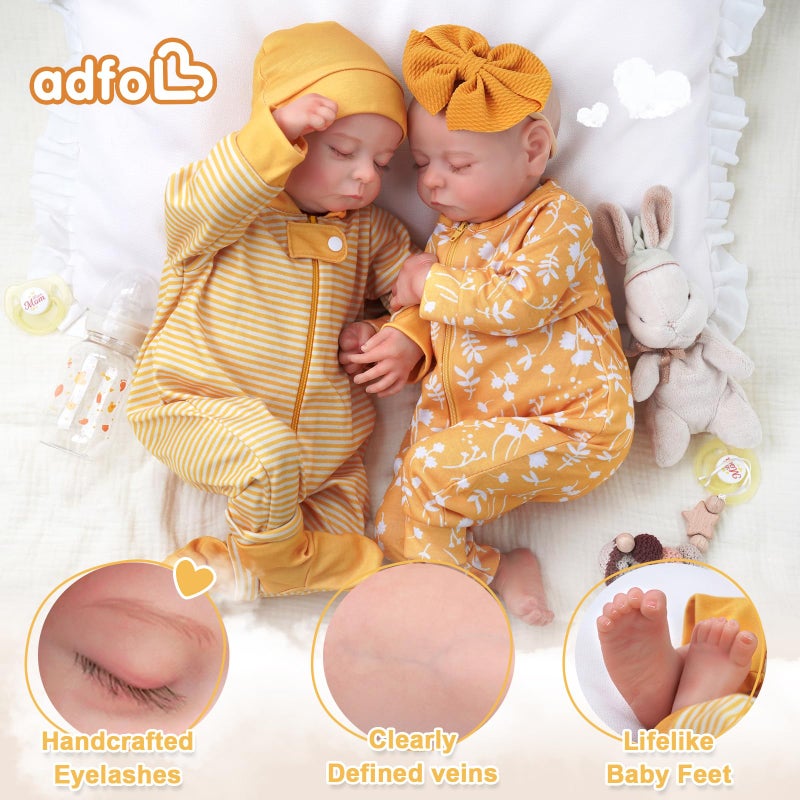 ADFO Lifelike Reborn Baby Dolls Twins, 20 inch Realistic Newborn Real Life Baby Boy Girl Dolls Soft Vinyl Baby Dolls with Clothes and Toy Gift for Kids Age 3+ - Image 4