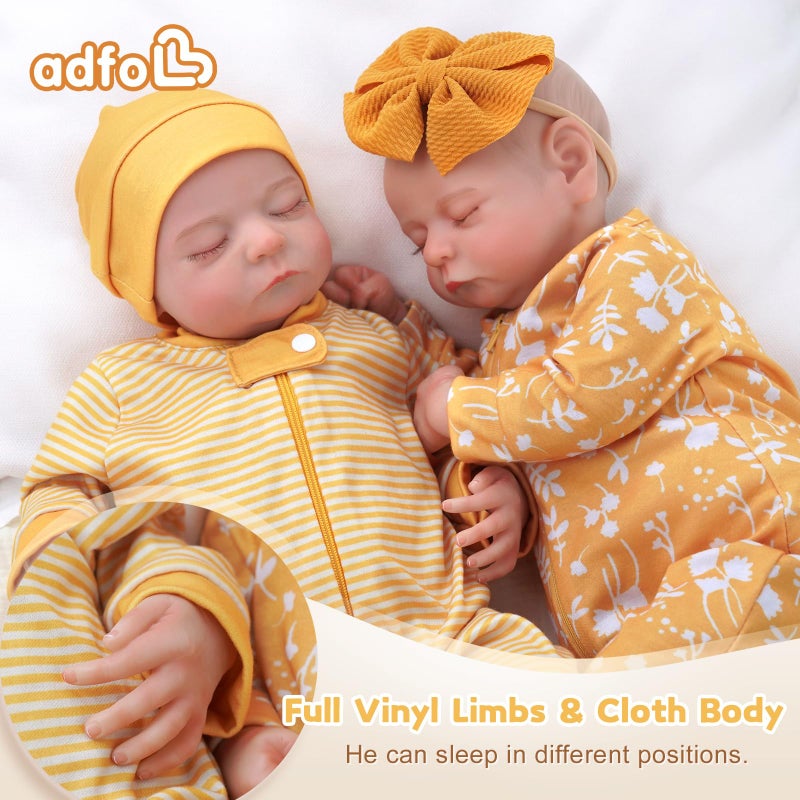 ADFO Lifelike Reborn Baby Dolls Twins, 20 inch Realistic Newborn Real Life Baby Boy Girl Dolls Soft Vinyl Baby Dolls with Clothes and Toy Gift for Kids Age 3+ - Image 3
