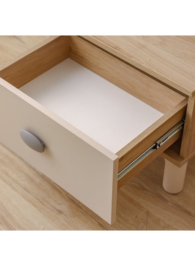 DANUBE HOME Zeta 1-Drawer Night Stand with LED - Offwhite & Grey Bedroom Storage Bedside Table - Stylish Engineered Wood Furniture for Modern Bedrooms - Size: L55xW42xH88.2cm - Image 3