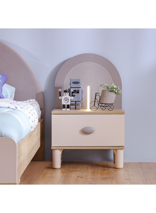DANUBE HOME Zeta 1-Drawer Night Stand with LED - Offwhite & Grey Bedroom Storage Bedside Table - Stylish Engineered Wood Furniture for Modern Bedrooms - Size: L55xW42xH88.2cm - Image 5