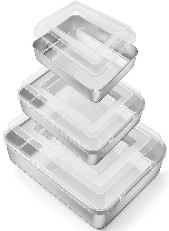P&P CHEF Stainless Steel Baking Pan with Lid, Rectangular Cake Pans, Sheet Pan Bakeware for Baking Lasagna Brownies, 2-Inch Deep Side & Heavy Duty, Easy to Store & Clean (9.4" + 10.5" + 12.3", 6Pcs) - Image 1