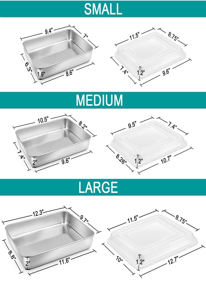 P&P CHEF Stainless Steel Baking Pan with Lid, Rectangular Cake Pans, Sheet Pan Bakeware for Baking Lasagna Brownies, 2-Inch Deep Side & Heavy Duty, Easy to Store & Clean (9.4" + 10.5" + 12.3", 6Pcs) - Image 2