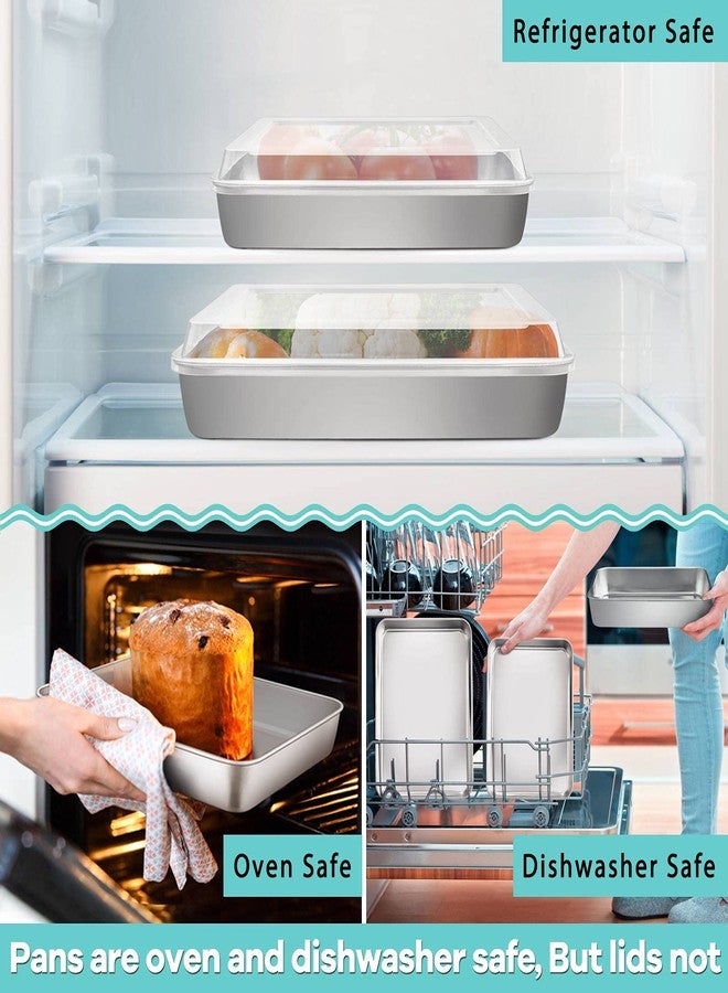 P&P CHEF Stainless Steel Baking Pan with Lid, Rectangular Cake Pans, Sheet Pan Bakeware for Baking Lasagna Brownies, 2-Inch Deep Side & Heavy Duty, Easy to Store & Clean (9.4" + 10.5" + 12.3", 6Pcs) - Image 5