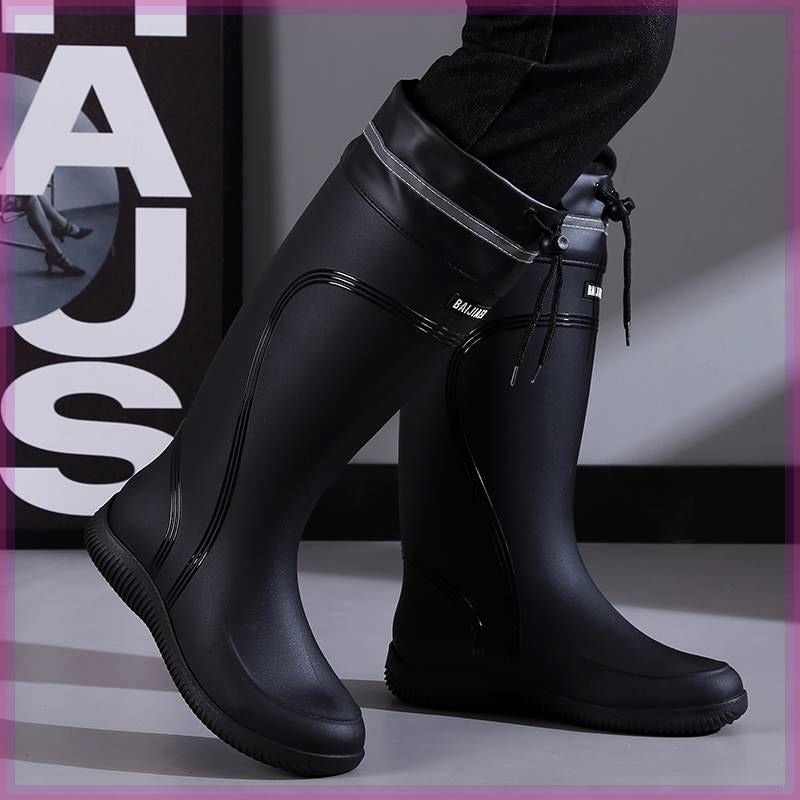High-End Rain Boots For Men, Rain-Proof And Waterproof Shoes, High-Top Anti-Slip Rain Boots, Winter Velvet Work Rubber Shoes, Fishing Shoes - Image 2