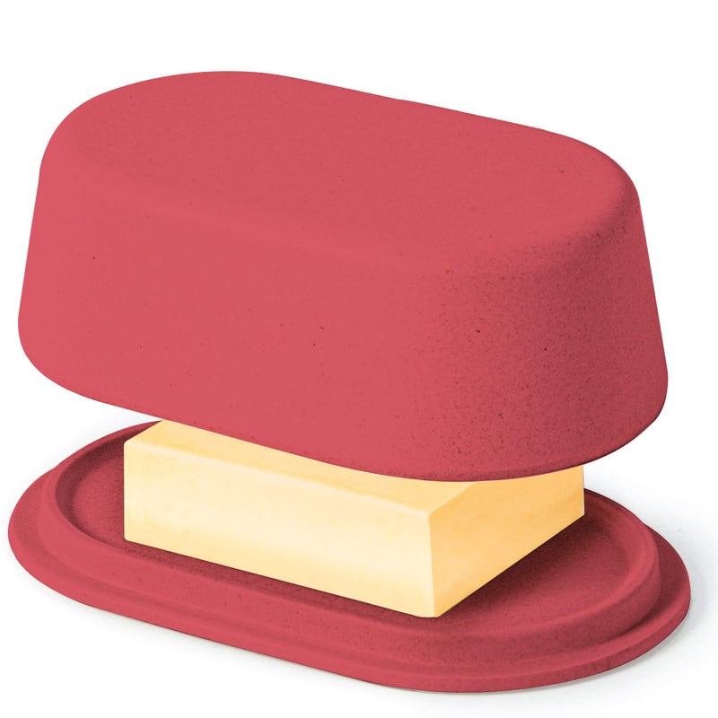 Butter Dish with Lid For Countertop  Red Butter Storage Holder  Eco Modern Bamboo Fiber  Small Tray Fits Kerrygold European Style Sticks  Dishwasher Safe Kitchen Crock Container Keeper
