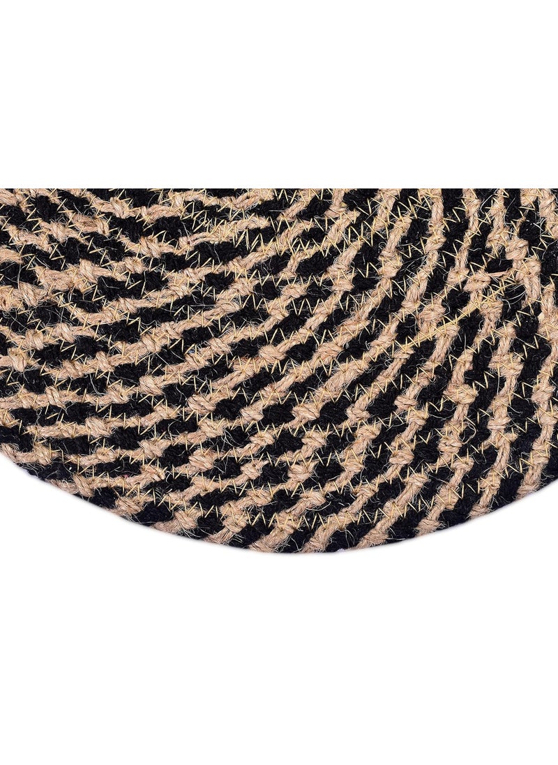 TSUKUYOMI TSUKUYOMI Pack of 4 Jute Rustic Vintage Place mat for Dining Table Bedside Table Tea Coaster Plate mat Decoration mat Square 30 cm Round Black Beige with 4 Tea Coaster  - Image 5