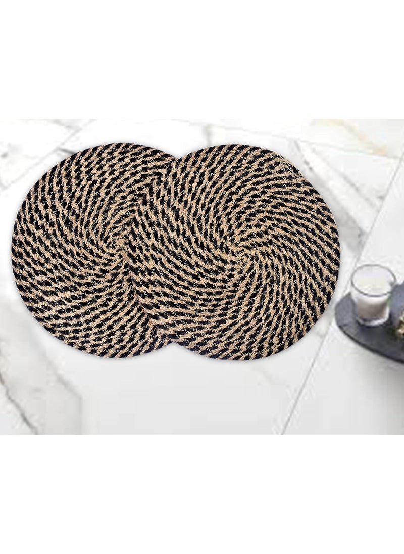 TSUKUYOMI TSUKUYOMI Pack of 4 Jute Rustic Vintage Place mat for Dining Table Bedside Table Tea Coaster Plate mat Decoration mat Square 30 cm Round Black Beige with 4 Tea Coaster  - Image 2