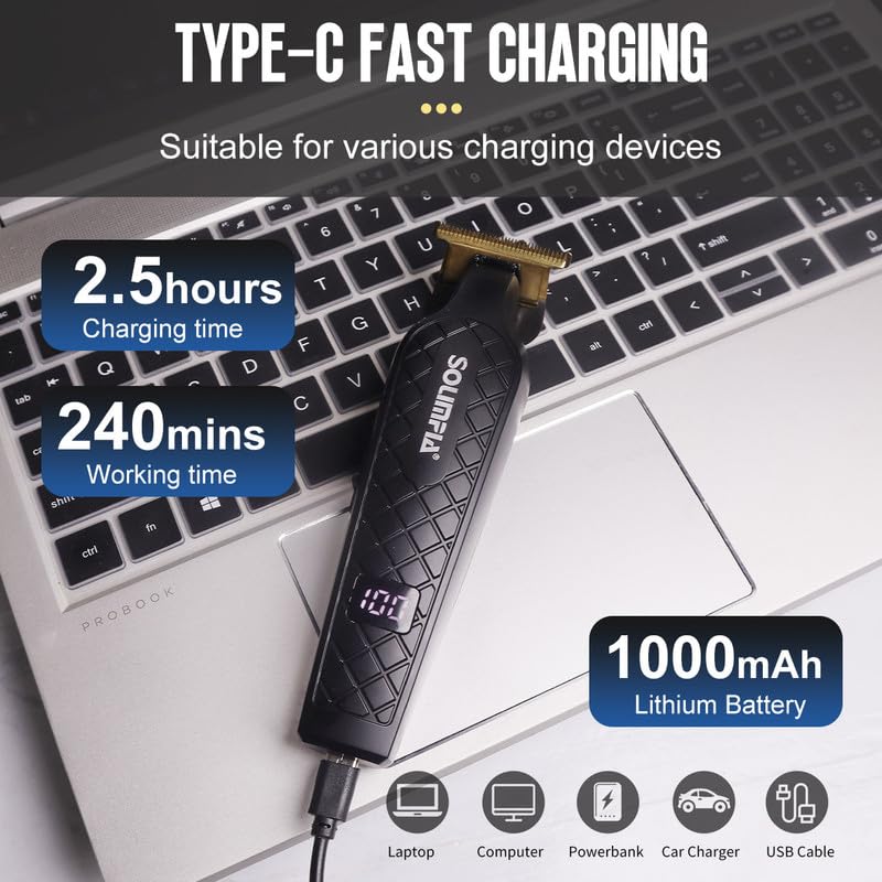SOLIMPIA HT6026 Digital Display 0mm Professional Cordless Hair Clippers Rechargeable Wireless Hair Grooming Set Beard Trimming Beard Styling Rechargeable Liion Battery 1000mAh 240 min RuntimeMen - Image 4