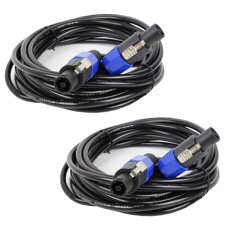 HBU 2 Packs 20 Feet Speakon Cables - Pack of 2 Professional DJ PA Speak-On to Speak-ON Male Cable - Stage, Gig, Outdoor, Studio Extension Wire with Twist Lock (2 Conductors) - Image 1