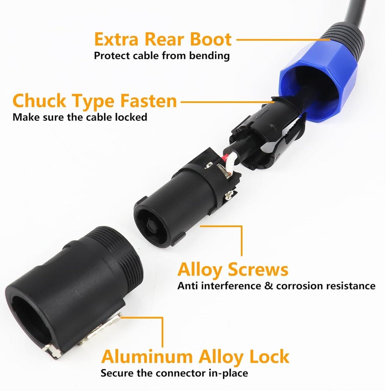 HBU 2 Packs 20 Feet Speakon Cables - Pack of 2 Professional DJ PA Speak-On to Speak-ON Male Cable - Stage, Gig, Outdoor, Studio Extension Wire with Twist Lock (2 Conductors) - Image 3