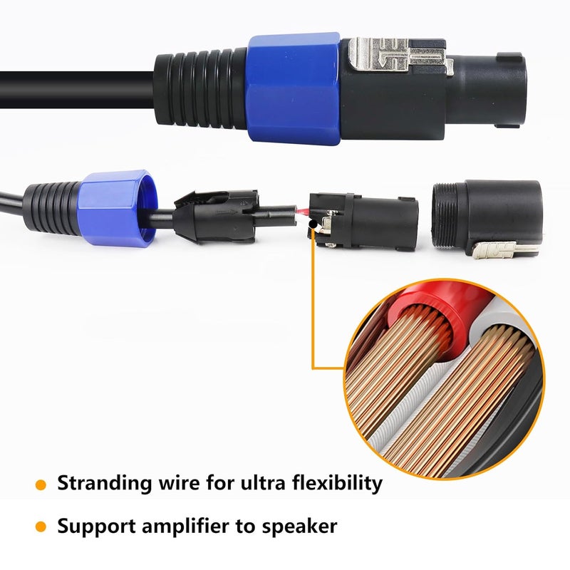 HBU 2 Packs 20 Feet Speakon Cables - Pack of 2 Professional DJ PA Speak-On to Speak-ON Male Cable - Stage, Gig, Outdoor, Studio Extension Wire with Twist Lock (2 Conductors) - Image 5
