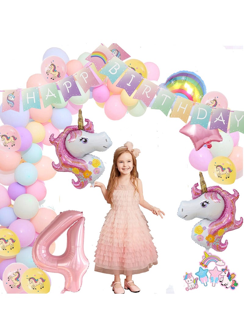 4th Birthday Decoration 43in Unicorn Birthday Balloons for Girls,Pink Unicorn Rainbow Balloon Graland,Unicorn Party Supplies,Happy Birthday Banner,Cake Toppers,Tattoo tickers  - Image 4